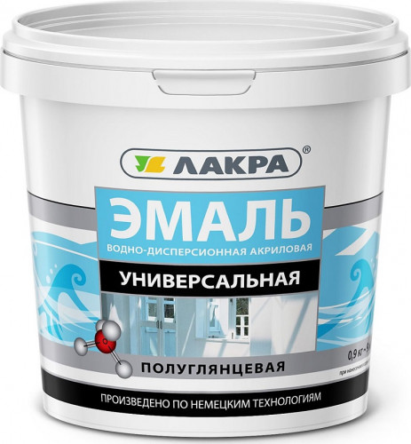 Эмаль универсальная акриловая полуглянцевая, белая, ЛАКРА 0,9 кг
