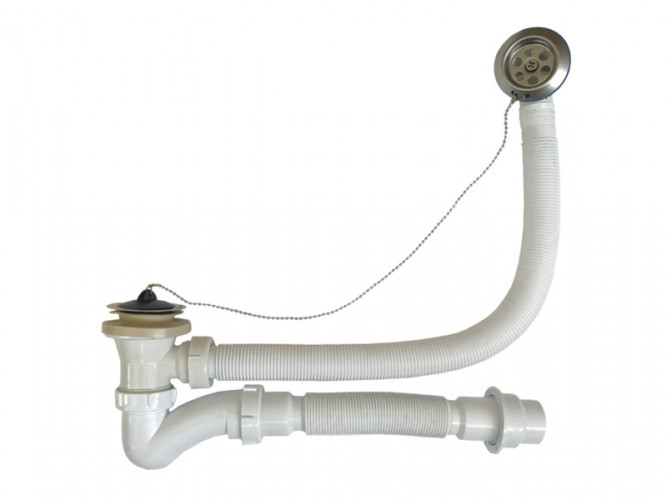Сифон для ванны с выпуском и переливом с гибкой трубой 1 1/2х40 40х40/50 Санпласт