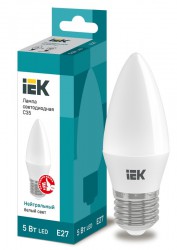 Лампа светодиодная ECO С35 свечеобразная 5Вт 230В E27 4000К белый, LLE-C35-5-230-40-E27 IEK