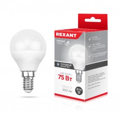 Лампа светодиодная GL 9,5Вт шарообразная E14 6500К холодный белый Rexant