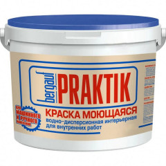 Краска ВД моющаяся интерьерная Bergauf Praktik, белая матовая, 25 кг