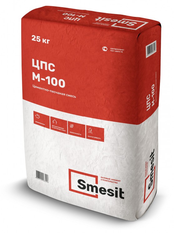 Цементно-песчаная смесь Smesit М-100 25кг, морозостойкая (до -15)