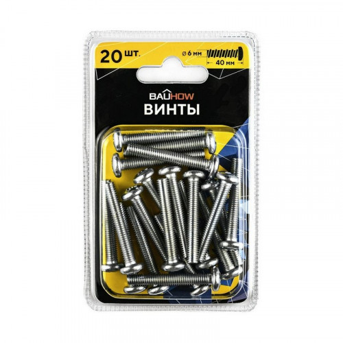 Винт с полукруглой головкой М6х40 DIN7985, оцинкованный 20шт. Bauhow