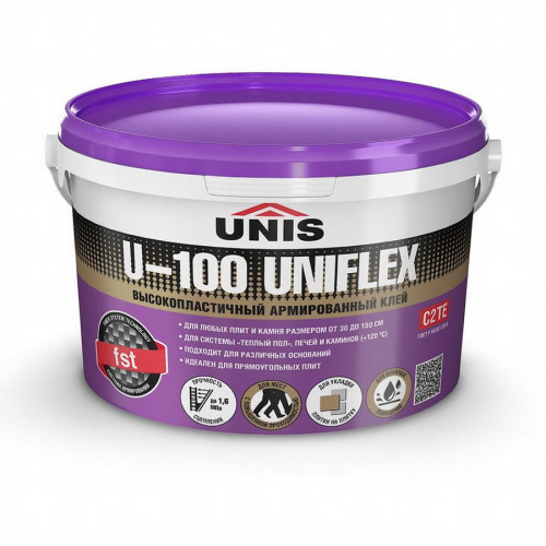 Клей для плитки высокопластичный армированный UNIS U-100 UNIFLEX, класс С2 TE, 5кг