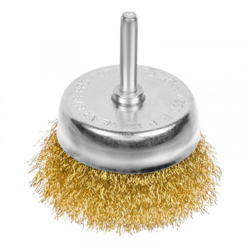 Щетка-крацовка чаша со шпилькой для дрели М6*75мм, латунированная проволока РемоКолор 45-2-407