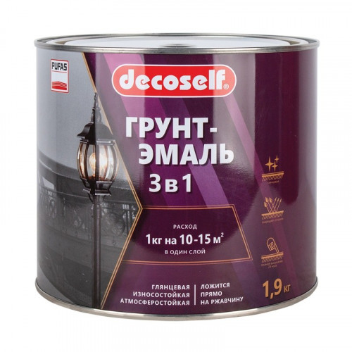 Грунт-эмаль по ржавчине 3 в 1 желтая глянцевая Decoself Pufas, 1.9кг