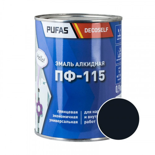 Эмаль ПФ-115 черная Decoself Pufas, 0,9кг