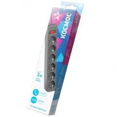 Удлинитель с сетевым фильтром 6х3м с заземлением, c индикатором 16А IP20 Космос FKsm3m-6g(B)