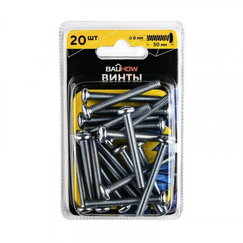 Винт с полукруглой головкой М6х50 DIN7985, оцинкованный 20шт. Bauhow