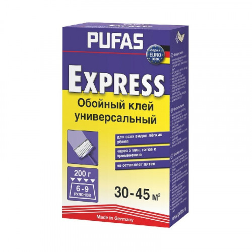 Клей для бумажных обоев экспресс быстрорастворимый Euro 3000 Express Pufas 200гр