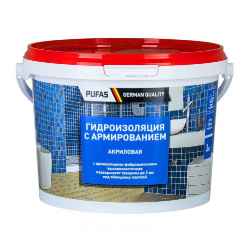 Гидроизоляция акриловая с армированием Pufas, 3 кг