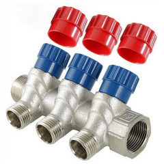 Коллектор регулируемый с наружной резьбой 1" с 3 выходами евроконуса 3/4" Valtec VTc.560.NE.060503