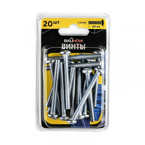 Винт с полукруглой головкой М6*60 DIN7985, оцинкованный 20шт. Bauhow
