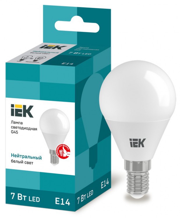 Лампа светодиодная ECO G45 шарообразная 7Вт 230В E14 4000К белый, LLE-G45-7-230-40-E14 IEK