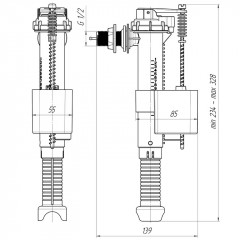 Арматура для бачка унитаза с боковой подводкой 1/2, латунный штуцер Ани WC5020