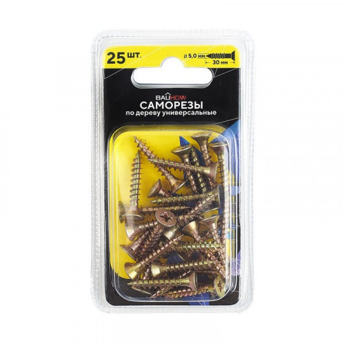 Саморез (шуруп) 5*30мм универсальный желтый с потайной головкой, Bauhow 25шт