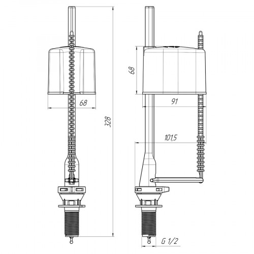 Арматура для бачка унитаза с нижней подводкой 1/2, пластиковый штуцер Эконом Ани WC5550