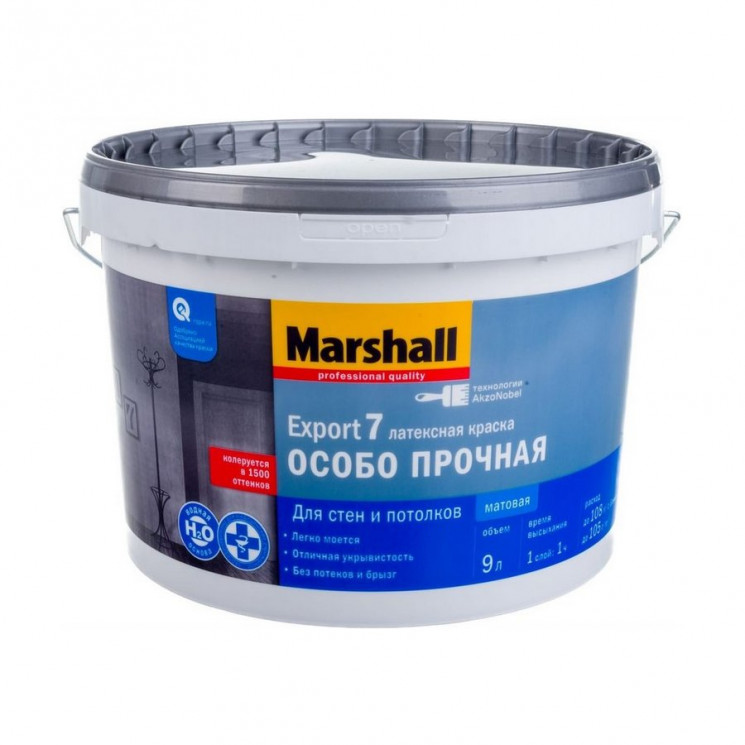 Краска латексная моющаяся особо прочная, белая База А, Export-7, Marshall Maestro, 9 л