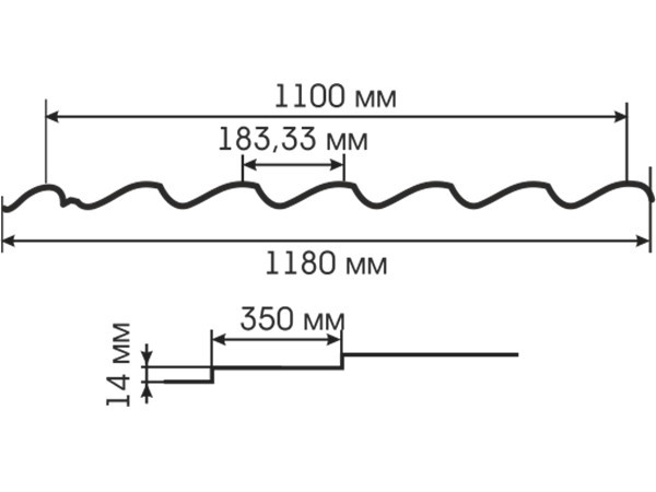 Металлочерепица Стандарт 0.45, 1180мм, 350/14, ПЭ RAL3011 коричнево-красный