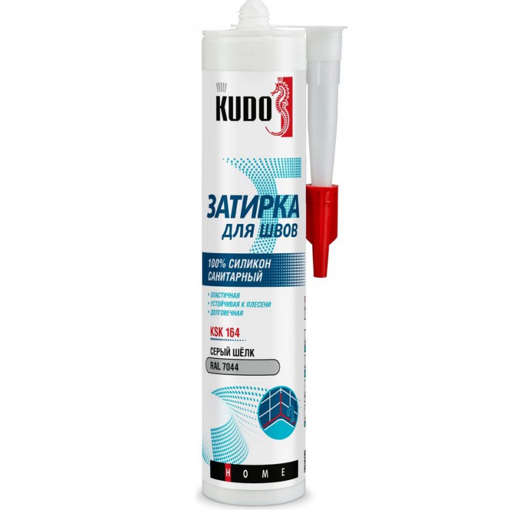 Затирка-герметик силиконовая санитарная KUDO KSK-164 серый шелк RAL 7044 (280 мл)
