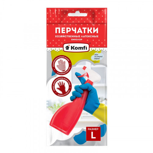 Перчатки латексные двухцветные, размер L, Биколор Komfi 25818