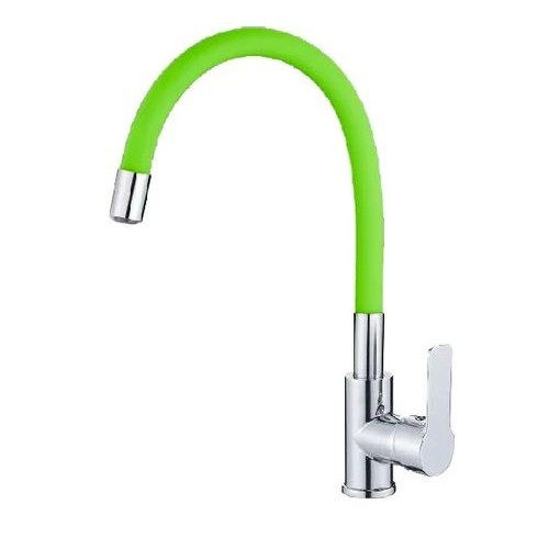 Смеситель для кухни одноручный гибкий излив шпилька латунь хром зеленый Haiba HB70112-12