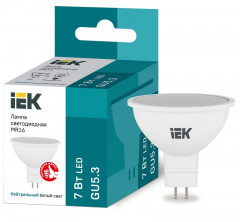 Лампа светодиодная MR16 софит 7Вт GU5.3 4000К белый IEK