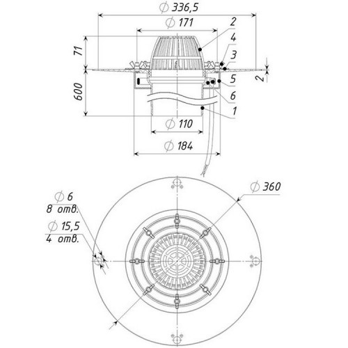 Воронка кровельная с подогревом ТП-01.100/6-Э 360х600 D110мм Татполимер 100800007