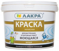 Краска латексная моющаяся белая матовая ЛАКРА 3 кг