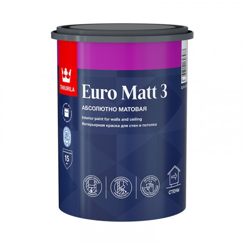 Краска моющаяся матовая EURO MATT 3 глубокоматовая База C Tikkurila/Tikkivala 0,9 л