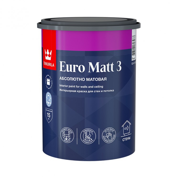 Краска моющаяся матовая EURO MATT 3 глубокоматовая База C TIKKURILA 0,9 л