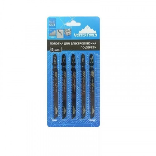 Пилки для лобзика по дереву T144D, 100мм, шаг 4мм, 5шт Vertextools
