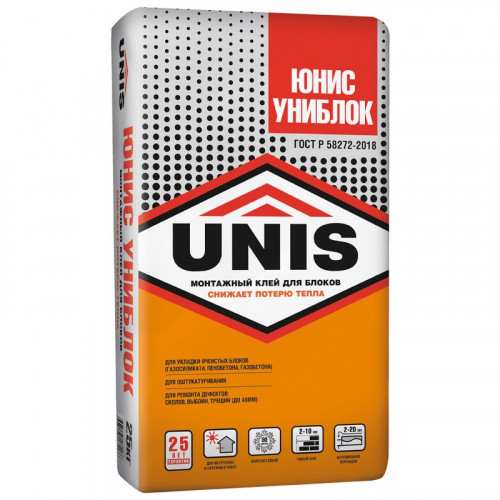 Клей для ячеистого блока Unis Униблок 25кг
