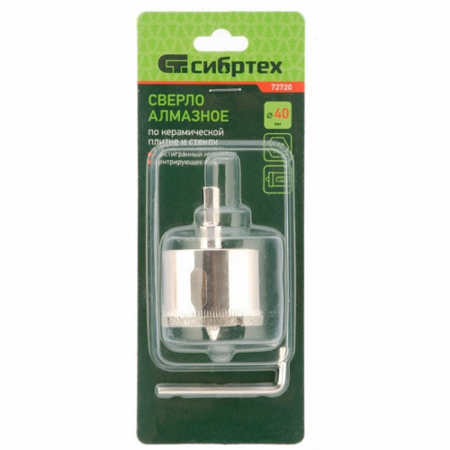 Коронка алмазная 40х55мм по стеклу и керамике со сверлом Сибртех 72720
