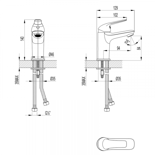 Смеситель для раковины короткий излив хром, Advance LeMark LM1231C