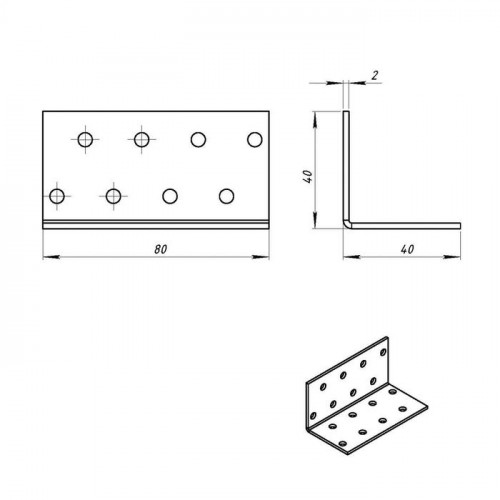 Крепежный уголок оцинкованный 40х40х80х2мм