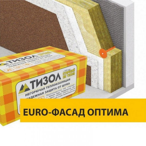 Теплоизоляция Евро Фасад Оптима 120кг/м3 (130*600*1000) 2шт. 1,2м2 (0,156м3) Тизол