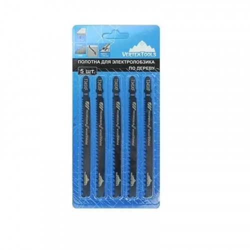 Пилки для лобзика по дереву, металлу T345XF, 135мм, шаг 2,4-5мм, 5шт Vertextools