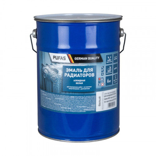 Эмаль алкидная для радиаторов белая Pufas, 6кг