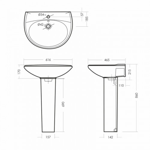 Умывальник Виктория 60 616х465х210мм SANITA