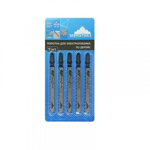 Пилки для лобзика по дереву, пластику T101BR, 100мм, шаг 2,5мм, 5шт Vertextools