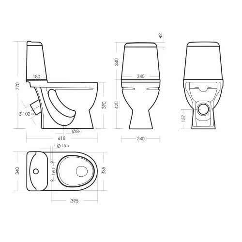 Унитаз компакт Идеал стандарт 618х340х770мм, косой выпуск, SANITA
