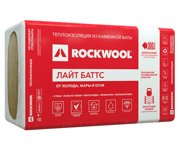 Каменная вата Rockwool Лайт Баттс 37кг/м3 (1000x600х50мм) 10 шт. 6м2 (0.3м3)
