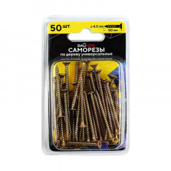 Саморез (шуруп) 4*50мм универсальный желтый с потайной головкой, Bauhow 50шт