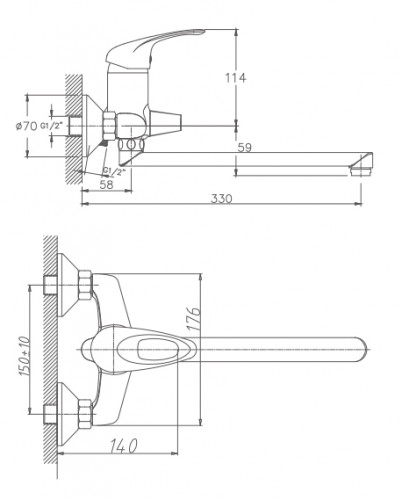 Смеситель для ванной одноручный, длинный излив, Haiba HB2203