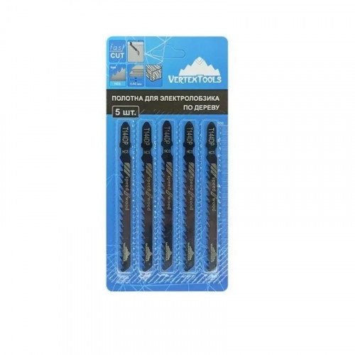 Пилки для лобзика по дереву, пластику T144DP, 100мм, шаг 4мм, 5шт Vertextools