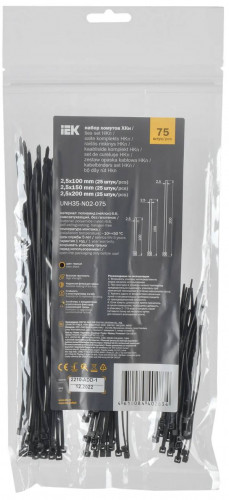 Хомут-стяжка черные 2,5*100/150/200 мм, 75шт, набор IEK