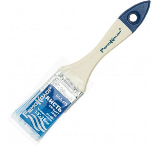 Кисть плоская 38мм, искуственная щетина, деревянная ручка, Стандарт Аква РемоКолор 01-1-515