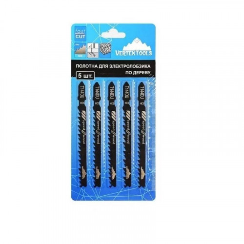 Пилки для лобзика по дереву, пластику T144DU, 100мм, шаг 4мм, 5шт Vertextools
