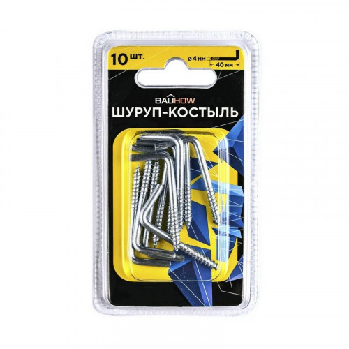 Шуруп-костыль 4х40 оцинкованный в блистере Bauhow, 10шт